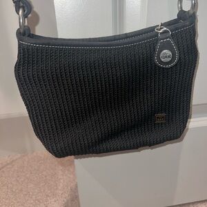 The Sak Black Knit Shoulder Bag with Silver Accents